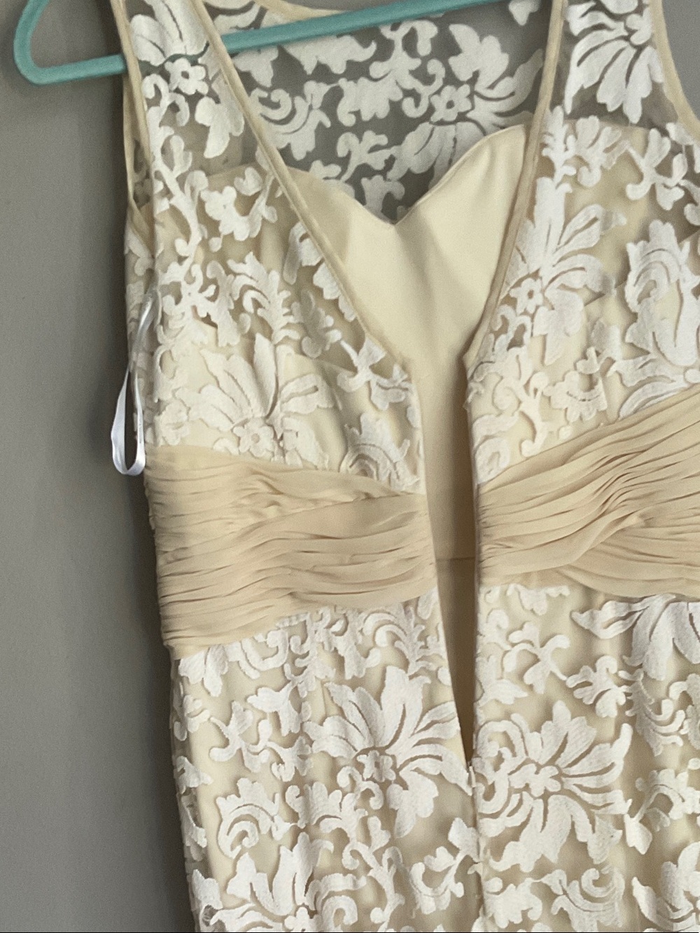 Montage by Mon Cheri Ivory Lace Maxi Dress with Champagne Sash - Picture 8 of 16